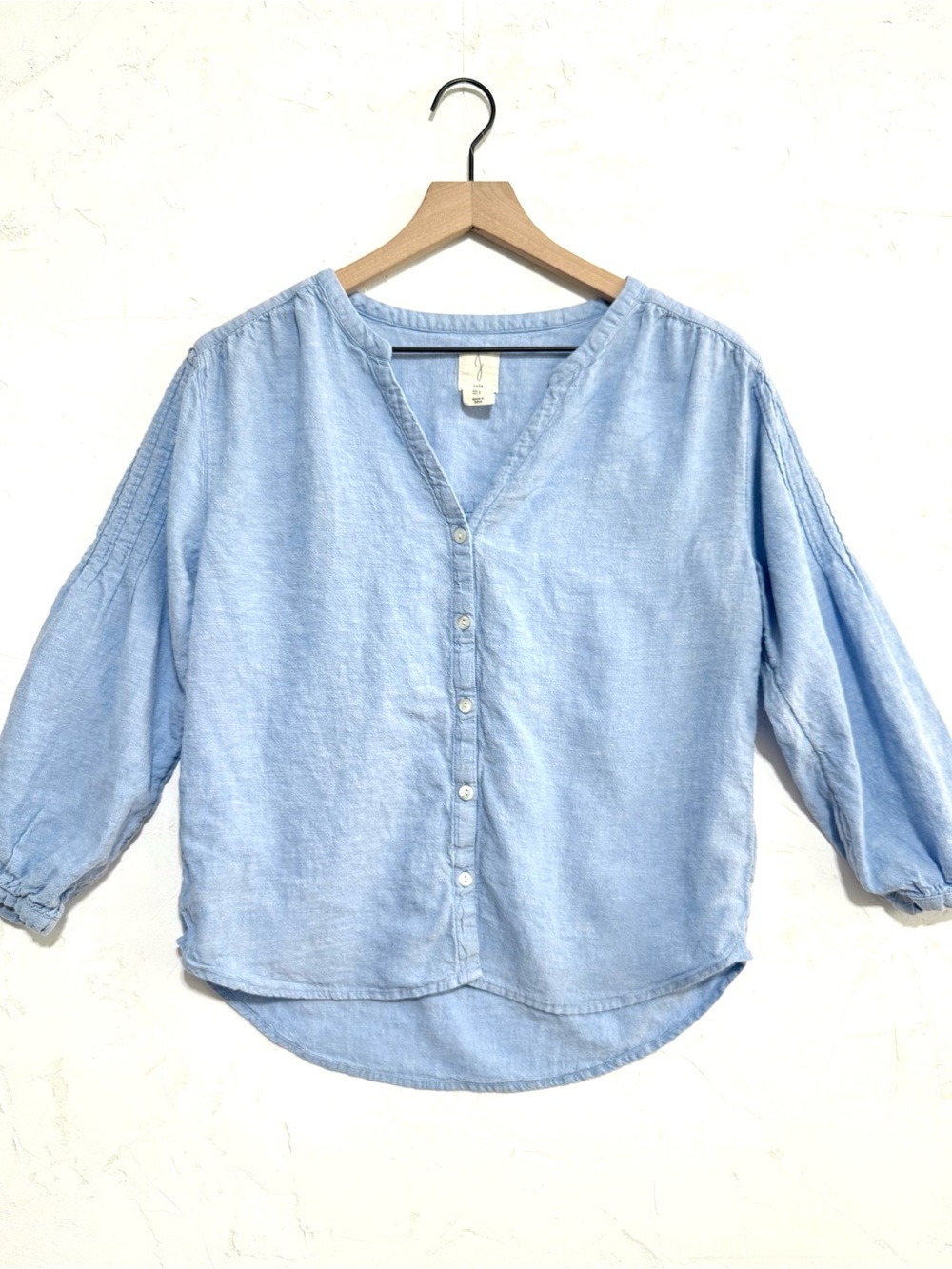 Joie Light Blue V-Neck linen blend Button front Blouse S